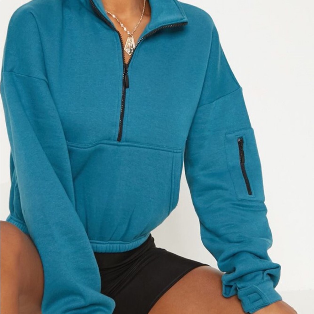 TEAL OVER SIZED ZIP FRONT SWEATER